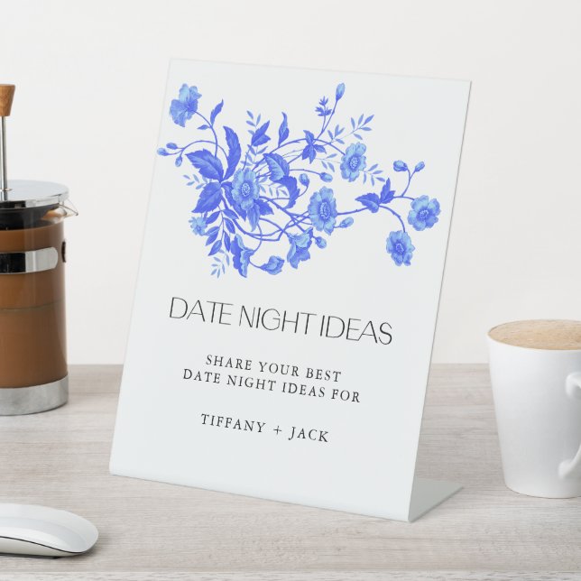 French Toile Floral Bridal Shower Date Night Pedestal Sign (In SItu)