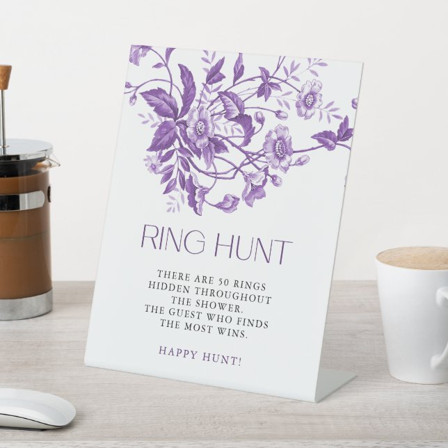 French Toile Floral Bridal Shower Ring Hunt Pedestal Sign (In SItu)