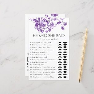 French Toile Floral He Said She Said Bridal Game 