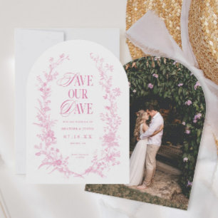 French Toile Floral Pink Blush Photo Arch Save The Date