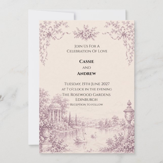 French Toile Garden Wedding Invitation (Front)