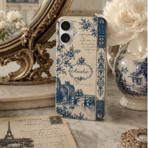 French Toile Monogram  iPhone 16 Case