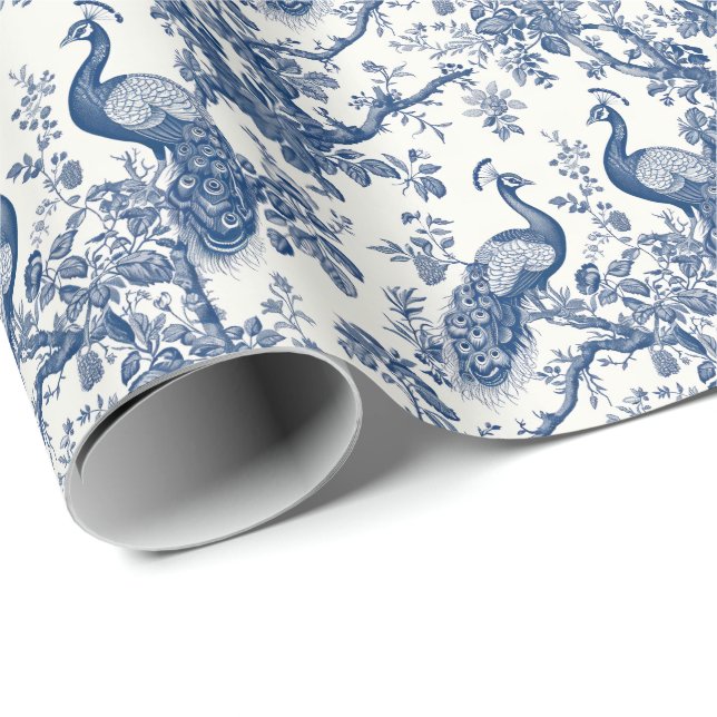 French Toile Peacock Pattern Wrapping Paper (Roll Corner)