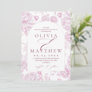 French Toile Peony Photo Wedding Invitation
