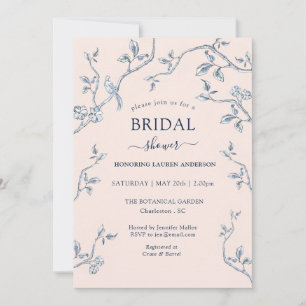 French toile pink & blue Bridal shower  Invitation
