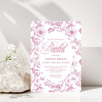 French Toile Roses Dusty Pink Bridal Shower Invite