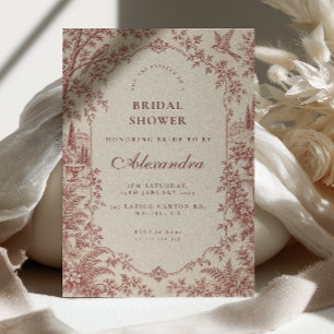 French Toile Rosewood Bridal Shower Invitation