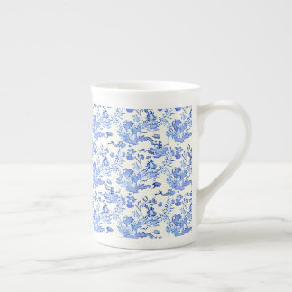 French Toile Style Blue and White Bone China Mug