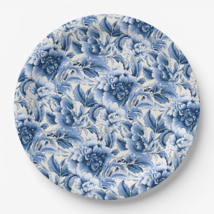 French toile & toile de Jouy. Blue. Paper Plate