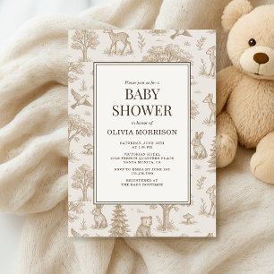 French Toile Woodland Animals Baby Shower Invitation