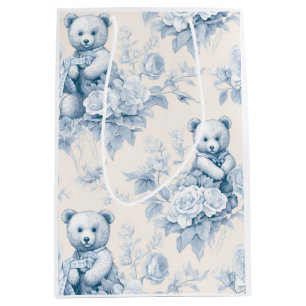French toilet paper with floral pattern and bear medium gift bag