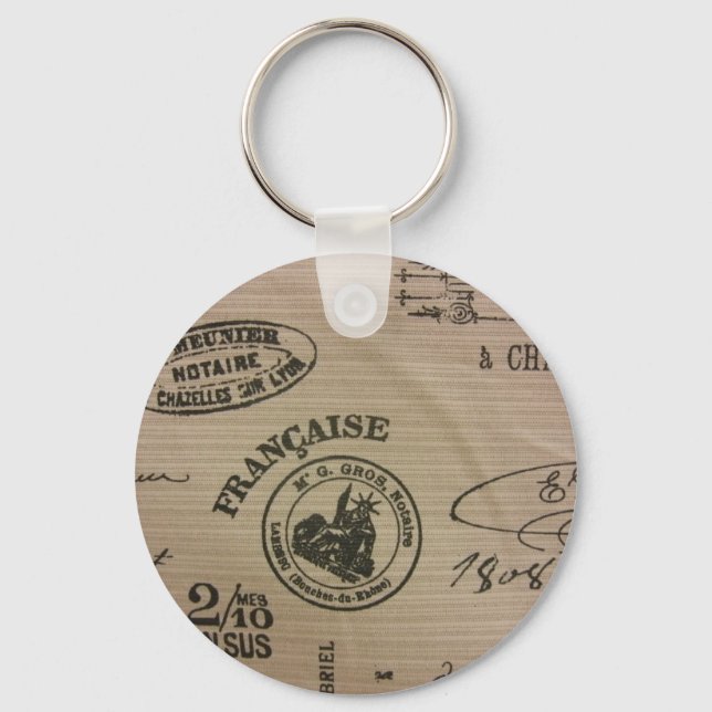 French Travel Stamps Key Ring (Front)