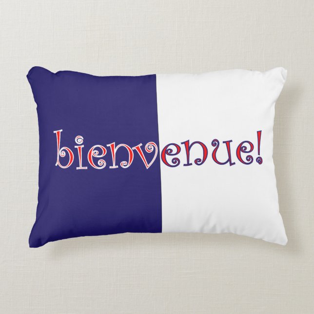 French Tricolor Bienvenue Welcome Decorative Cushion (Front)