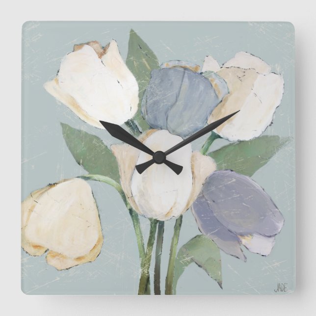 French Tulips Square Wall Clock (Front)