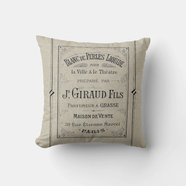 French Typography Perfume Ad Paris France Linen Cushion (Front)