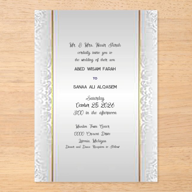 French Vanilla Motif Acrylic Wedding Invitation (Front)