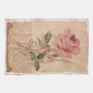 French Victorian Pink Rose Tea Towel
