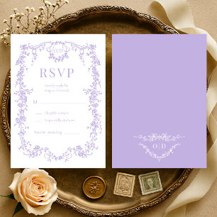 French Victorian Purple Lilac Wedding RSVP  Card