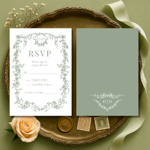 French Victorian Sage Green Wedding RSVP Card