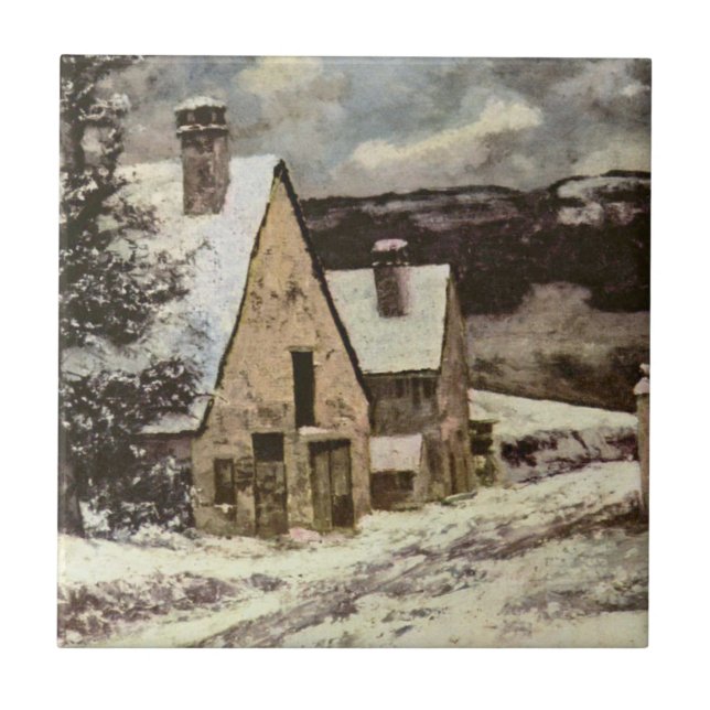 French Village Street in Winter (Gustave Courbet) Ceramic Tile (Front)