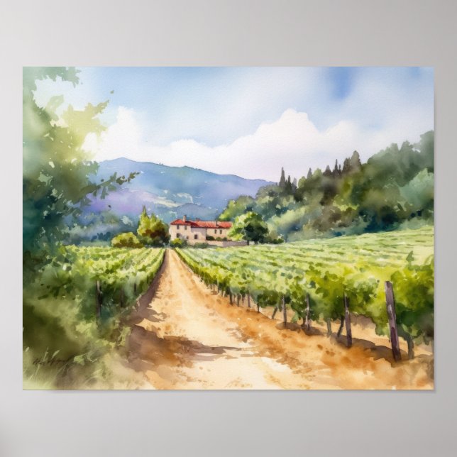 French Vineyard Landscape Art Print Poster (Front)