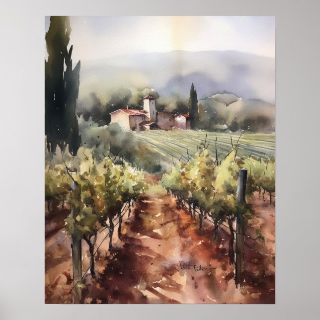 French Vineyard Landscape Art Print Poster (Front)