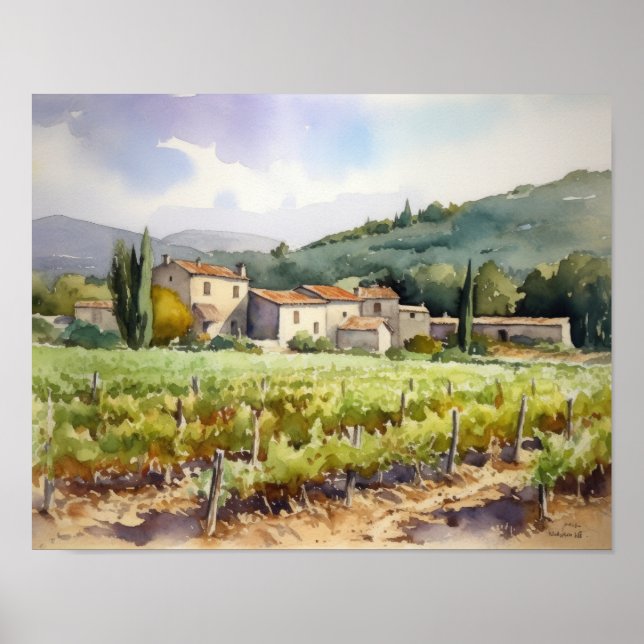 French Vineyard Landscape Art Print Poster (Front)