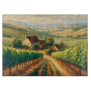 French Vineyard Oil Painting Decoupage Cutting Board