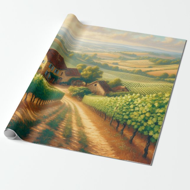 French Vineyard Oil Painting Decoupage Wrapping Paper (Unrolled)