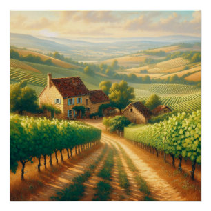 French Vineyard Oil Painting Poster