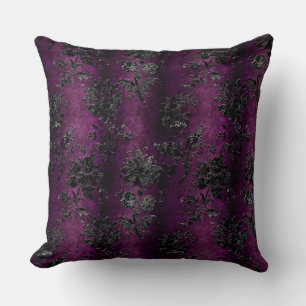 French Vintage Black Floral Damask Purple Pattern Cushion