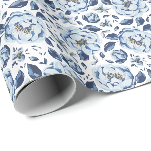 French Vintage Blue Floral Pattern  Wrapping Paper (Roll Corner)