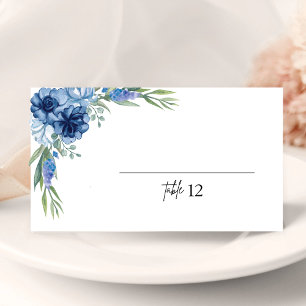 French Vintage Blue Floral Wedding Place Card
