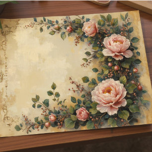 French Vintage Blush Pink Rose Floral Decoupage  Tissue Paper