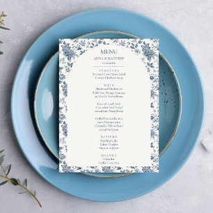 French Vintage Chinoiserie Floral Blue Wedding Menu