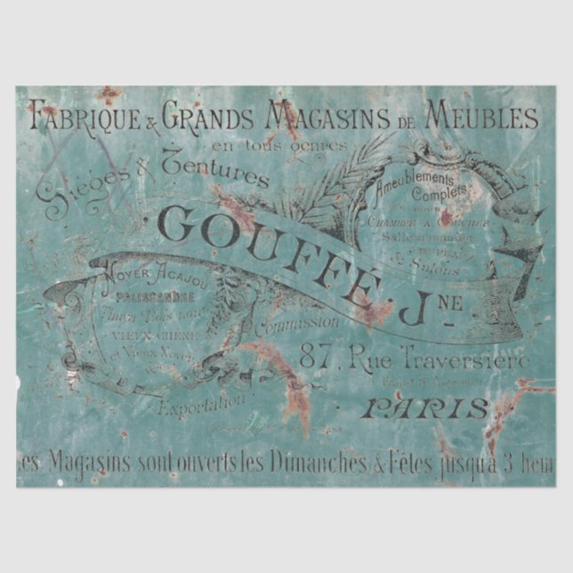 French vintage decoupage sign tissue paper (Front)