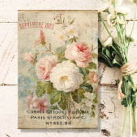 French Vintage Floral Blue Pink Ephemera Decoupage