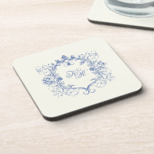 French Vintage Floral Double Monogram Wedding Coaster