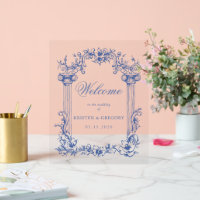French Vintage Floral Wedding Welcome Sign