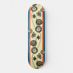 French Vintage Flowers Cool Retro Floral Drawing Skateboard