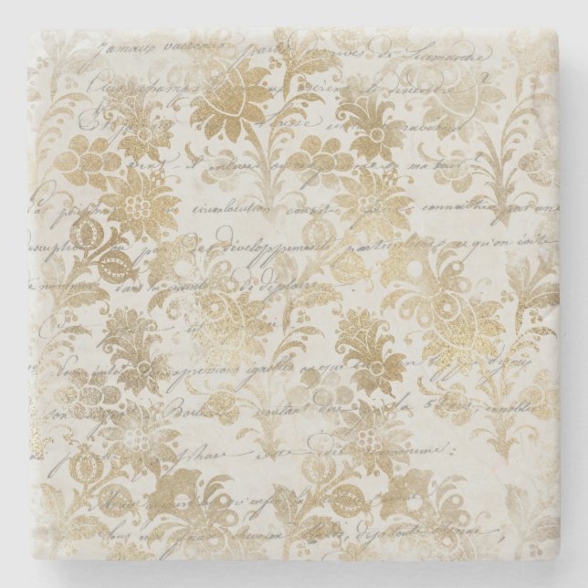 French Vintage Gold Floral Stone Coaster (Front)
