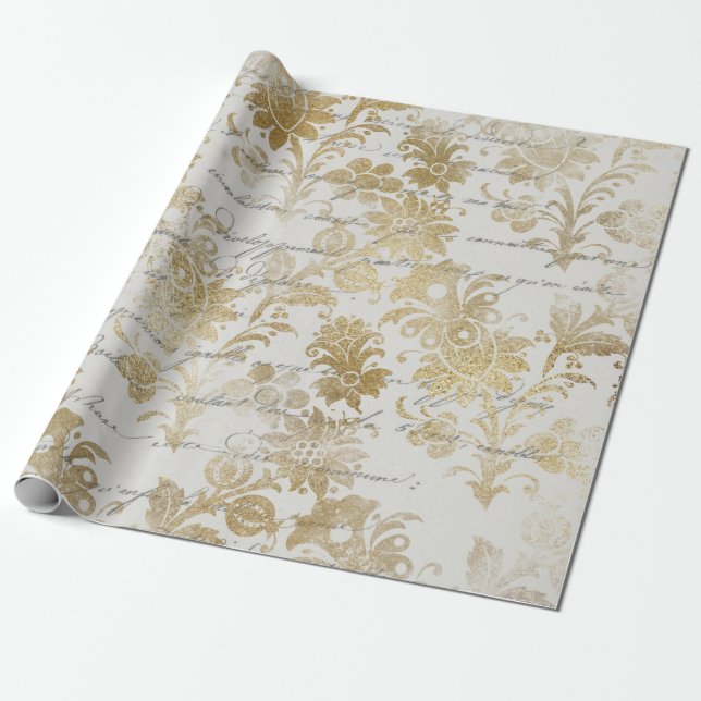 French Vintage Gold Floral Wrapping Paper (Unrolled)