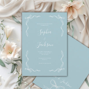 French Vintage Hand Drawn Aqua Blue Wedding Invitation