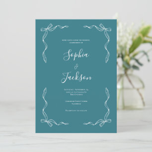 French Vintage Hand Drawn Deep Teal Wedding Invitation