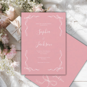 French Vintage Hand Drawn Pink Mauve Wedding Invitation