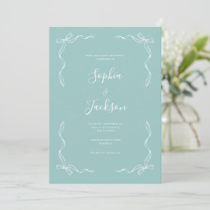 French Vintage Hand Drawn Seafoam Green Wedding Invitation