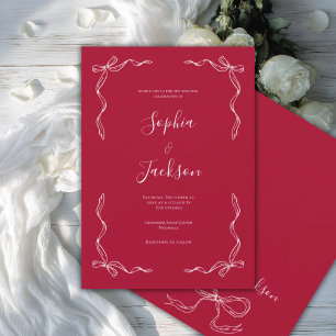 French Vintage Hand Drawn Strawberry Red Wedding Invitation