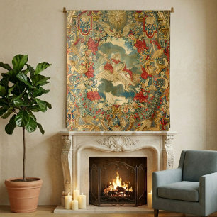 French Vintage Jewel Tones Vibrant Antique Tapestry