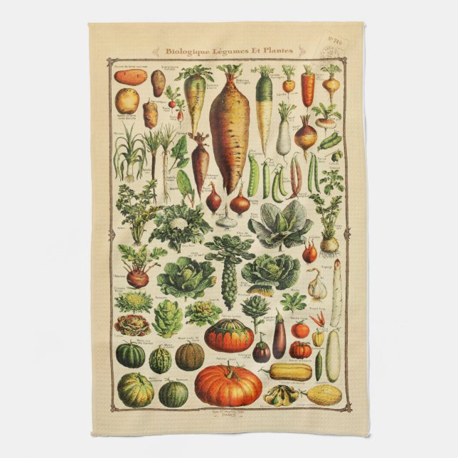 French Vintage Organic Vegetable Kitchen Towel (Vertical)