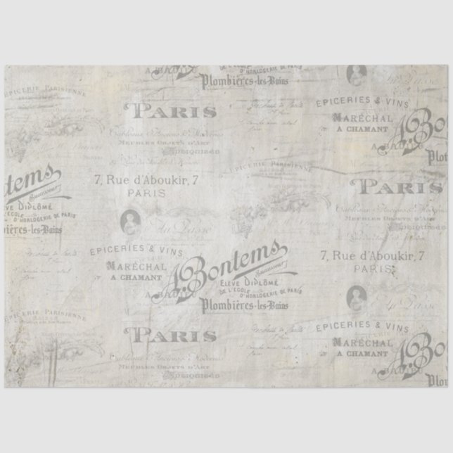 French Vintage Paris Script Ephemera Decoupage Tissue Paper (Front)